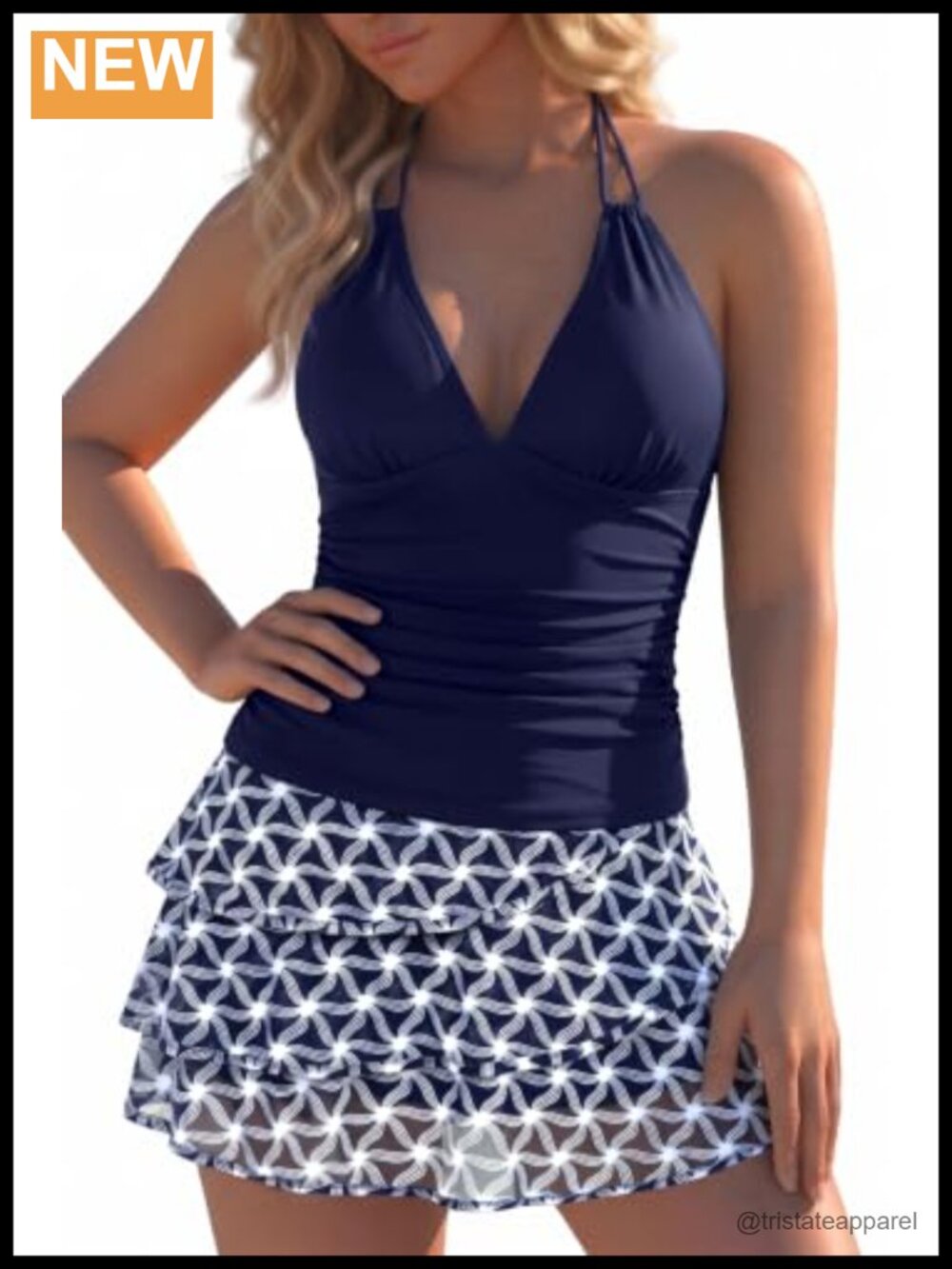 Two Piece Tankini with Skirt Halter Swim Suit